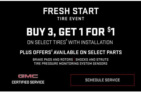 Buy 3, Get 1 for $1 on select tires with installation.